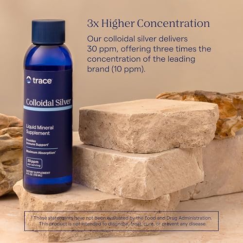 Trace Minerals Colloidal Silver Liquid Supplement, 16 oz | 30 PPM bio-active hydrosol, 99% pure silver, no additives or preservatives, distilled water base, super-oxygenated