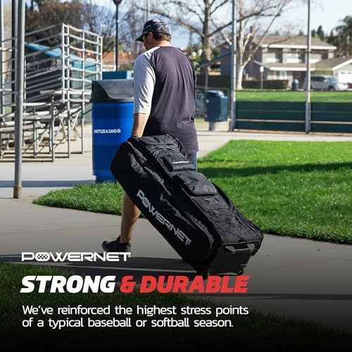 PowerNet All Gear Transporter Baseball Travel Bag, Rolling Duffle with Wheels & Handle for Baseball Accessories, Catchers Gear & Bats