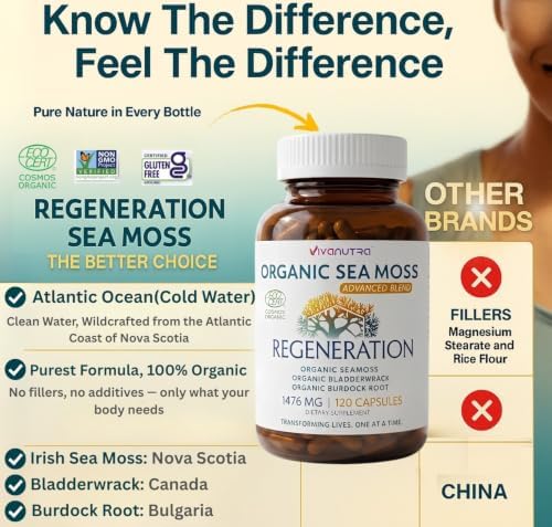 Organic Wildcrafted Sea Moss Capsules, 1476mg, Nova Scotia, 120ct