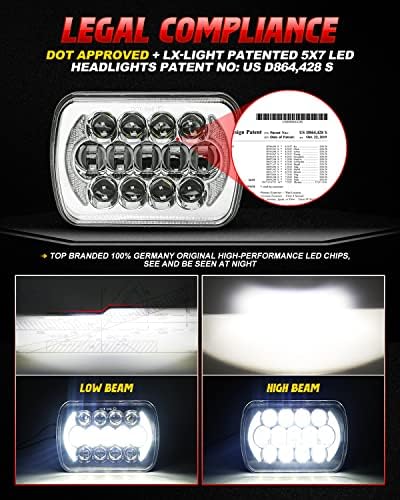LX-LIGHT 105W 1000% Bright Black H6054 5x7 7x6 Led Headlights DRL Anti-glare Hi/Low Sealed Beam Compatible with Jeep Wrangler YJ Cherokee XJ Trucks Ford Chevy etc