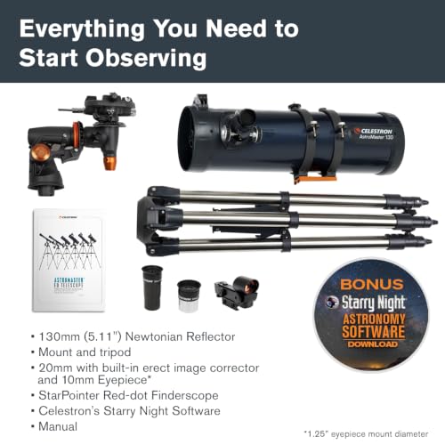Celestron AstroMaster 130EQ Telescope for Deep-Sky Beginners | Large 130mm Optics, Bright Moon & Deep-Sky Views, Perfect First Telescope, German Equatorial Mount with Easy Manual Controls