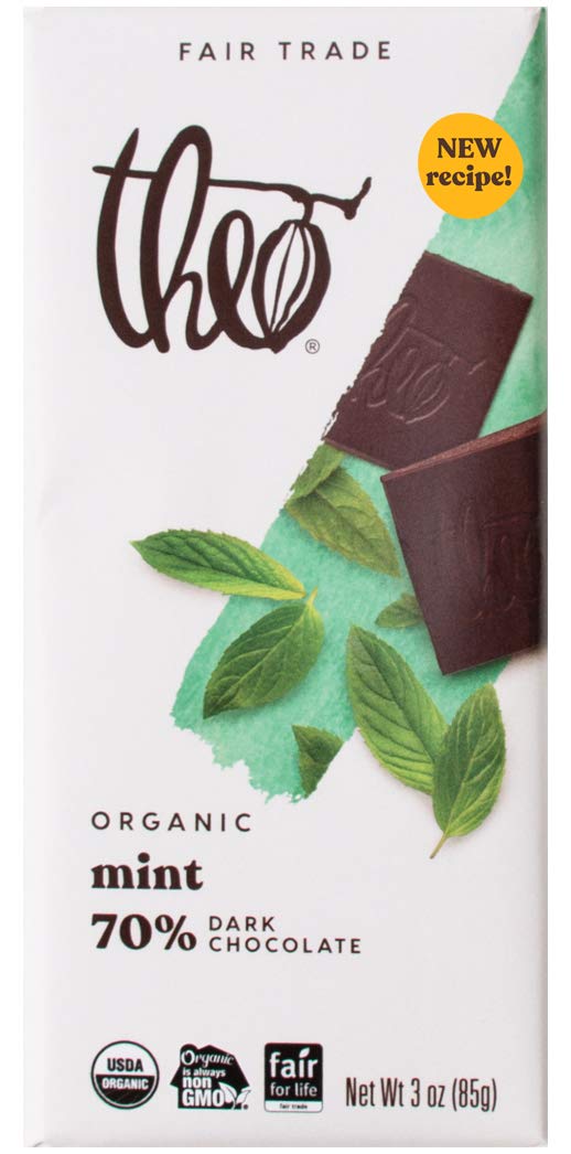 Theo Mint Organic Dark Chocolate Bar, 70% Cacao, 1 Bar | Vegan, Fair Trade