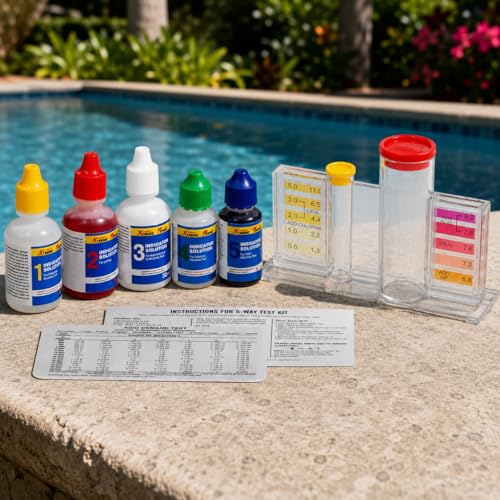 XtremepowerUS 5-Way Swimming Pool Test Kit pH, Chlorine, Bromine, Alkalinity Chemistry Testing with Case Spa, Inground Above Ground Pool Residential