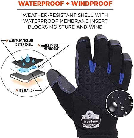 Ergodyne unisex adult Reinforced Thermal Waterproof Winter Work Gloves, Black, Large Pack of 1 US