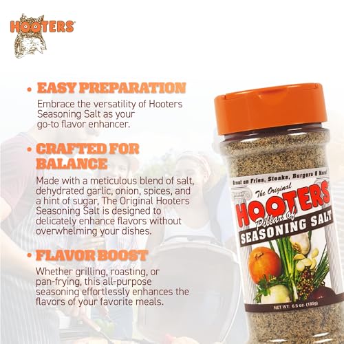 The Original Hooters Seasoning Salt - Onion & Garlic Flavored All Purpose Blend for Meat, Fries, Burger, Seafood, Beef, Salad, Chicken Seasoning - 147 Servings - 6.5 oz