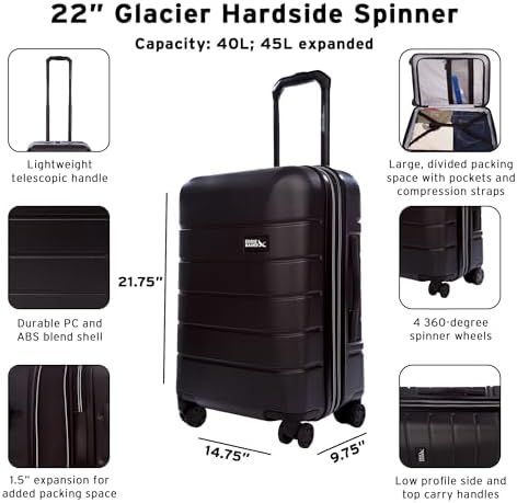 Eddie Bauer Glacier Checked 30" Luggage | Hardside | Spinner Wheels | Expandable | Lightweight | Travel Essentials - Sprig Green