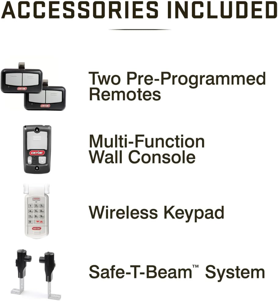 Genie ChainMax 1000 Garage Door Opener - Durable Chain Drive - Includes two 3-Button Pre-Programmed Remotes,Wall Console, Wireless Keypad, Safe-T-Beams - Model 3022-TKH, 140V DC Motor,Gray | 140V DC Motor, Chain C-Channel Rail, 2 Remotes, Wall Console, W…