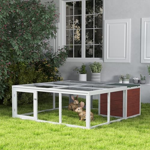 PawHut 59" Outdoor Rabbit Hutch Playpen Bunny Cage for Rabbits Dark Brown | Wooden Tortoise House Habitat, Outdoor Tortoise Enclosure