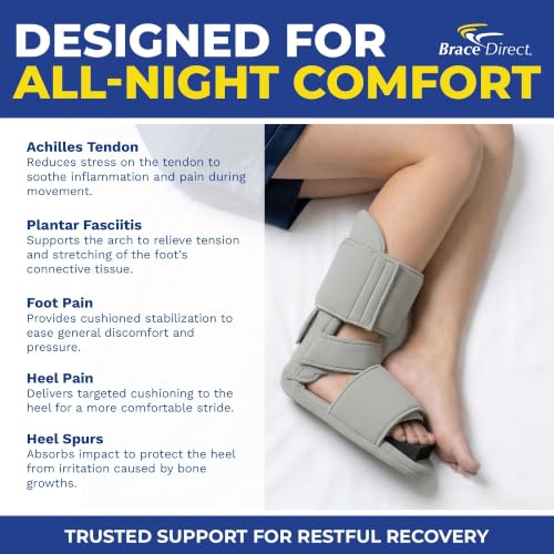 Brace Direct Padded Night Splint 90 Degree Sleeping Boot - Immobilizing Stretching Support for Plantar Fasciitis, Drop Foot, Achilles Tendonitis