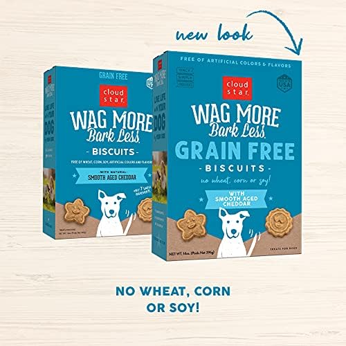 Cloud Star Wag More Bark Less - Dog Treats - Crunchy Biscuits - Grain Free Cheddar Cheese - 14 oz Box