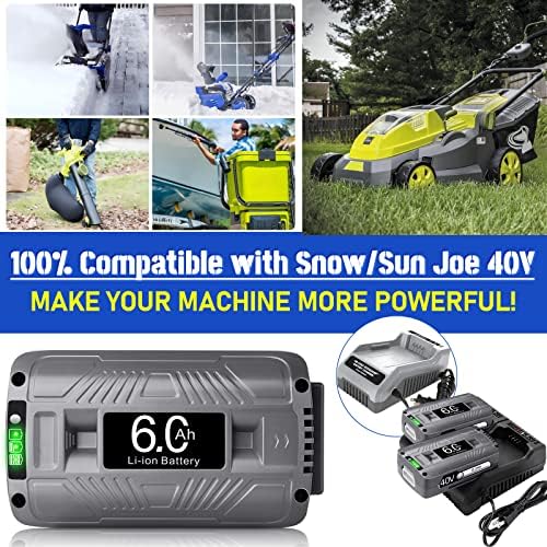 【Upgrade!】 40V 6.0Ah Replacement Battery for Snow Joe/Sun Joe Ecosharp 40V Tools Lithium-ion Battery Snow Blower Lawn Mower Pressure Washer. 40V