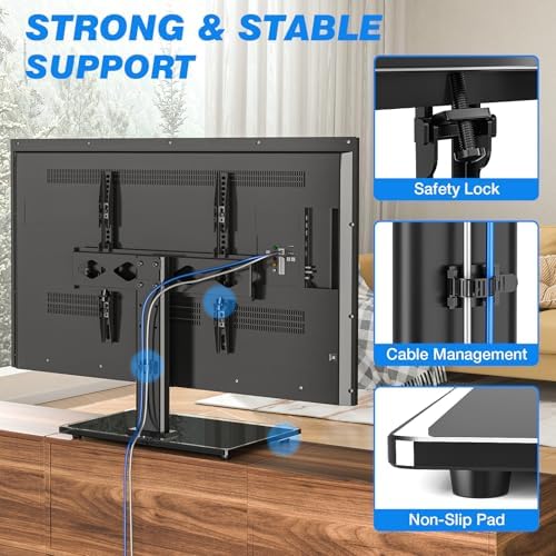 Rfiver Universal TV Stand for 32-75 inch TVs, Support Swivel and Tilt | Height Adjustable, Tempered Glass Base, Holds 110lbs, Max VESA 400x400mm, Ideal for Bedroom & Living Room