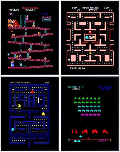 Classic Arcade Games Wall Art Prints - Arcade Decor - 8x10 Set for Man Cave, Den, Family Room, Bar, Bedroom - Gift for Gamers, Video Game, Pacman