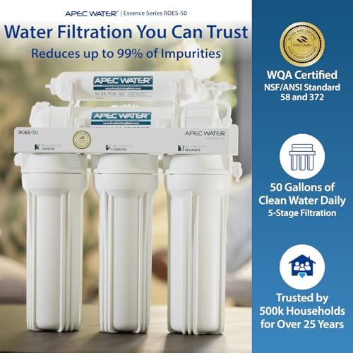 APEC Water ROES-50, 5-Stage Under Sink Reverse Osmosis System, 50 GPD | NSF Certified 372 & 58, Reduces 99% of Impurities, DIY Installation
