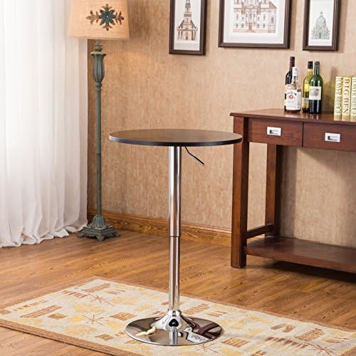 Roundhill Furniture Adjustable Height Wood and Chrome Metal Bar Table, White