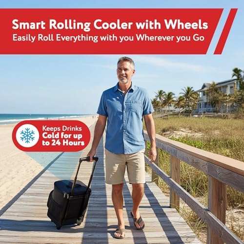 Ultra Compact Cooler Smart Cart with Wheels - Collapsible Insulated Cooler Bag - Foldable Travel Cooler 36 Cans - Leak Proof Trolley - Black