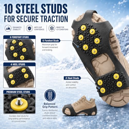 Ice Cleats for Shoes and Boots, Ice Snow Traction Cleats Grippers, Non Slip Shoe Ice Grippers