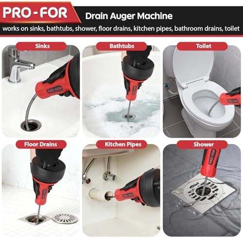 Drain Auger, 16.4FT Plumbing Snake Drain Clog Remover, Manual & Drill Powered Drain Snake for 0.75–2 Inch Pipes, Sink, Shower, Bathtub, Toilet