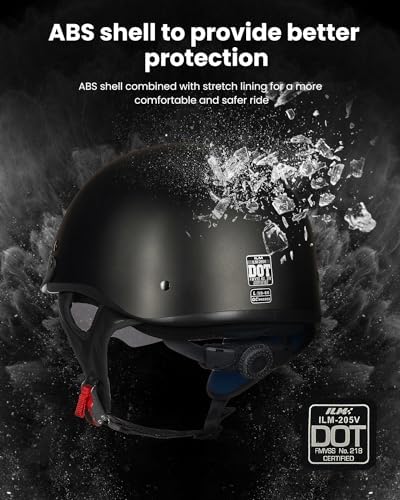 ILM Half Helmet Motorcycle Open Face Sun Visor Quick Release Buckle DOT Approved Cycling Motocross Suits Men Women 205V (M, Matt Black)