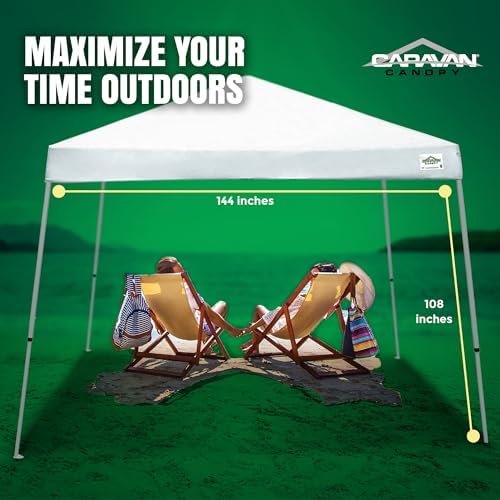 Caravan Canopy V Series 12 by 12 Foot Outdoor Shade Instant Canopy Kit with Steel Frame and 150D Polyester Canopy Top, 3 Leg Height Settings