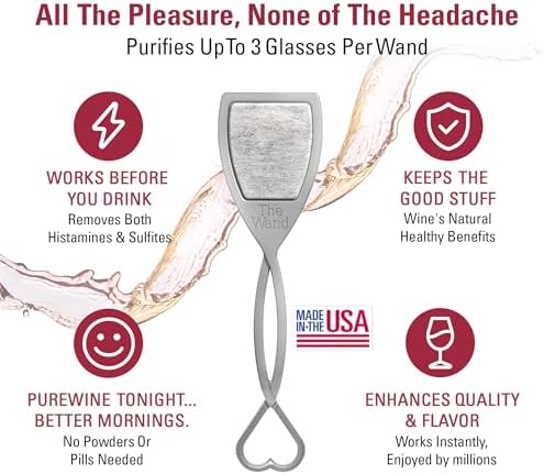 PureWine The Wand Wine Purifier, Removes Histamines & Sulfites - 8 Wands | Wine Wand Filters Before You Drink; Remove Sulfites & Histamines; Helps Wine Allergies & Headaches. Purifies 3 glasses/wand