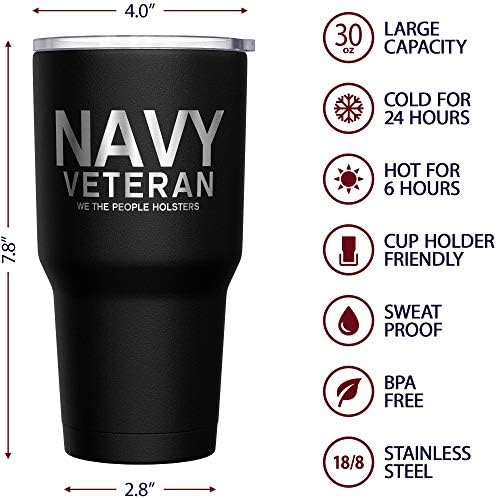 We The People Holsters - Navy Veteran Travel Mug - American Flag Coffee Tumbler - Military Double Insulated Tumbler - 30 oz