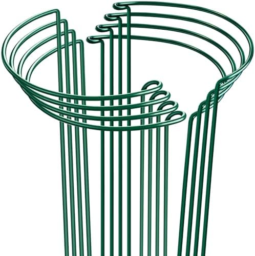 HiGift 8 Pack Plant Support Stakes, Half Round Metal Garden Plant Stake Indoor Peony Cages and Supports, Green Plant Support Ring Border for Tomato