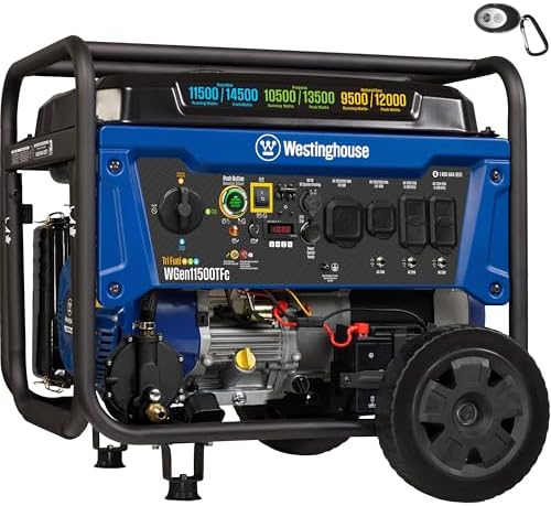 Westinghouse 14500 Peak Watt Tri-Fuel Home Backup Portable Generator, Remote Electric Start, Transfer Switch Ready, Gas, Propane