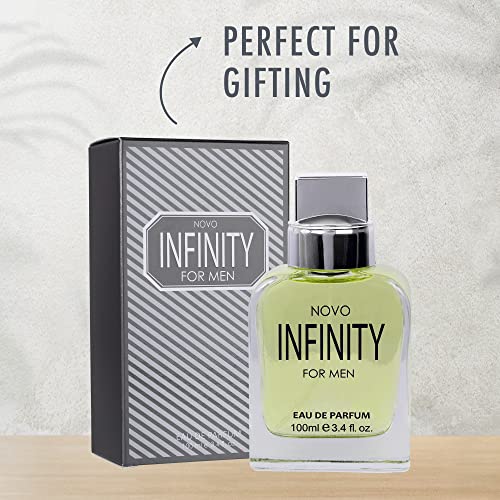 NovoGlow Novo Infinity for Men- 3.4 Fluid Ounce Eau De Parfum Spray for Men - Refreshing Citrusy & Floral Top Notes Smell Fresh All Day Long Lovely