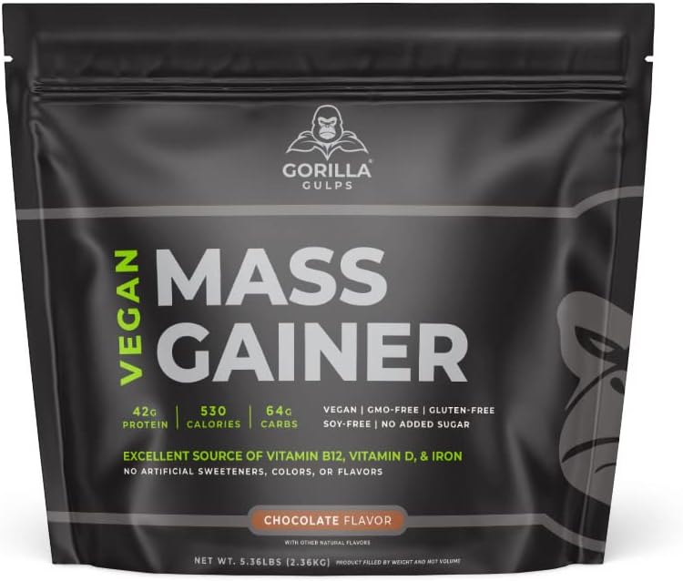 Gorilla Gulps – Mocha Vegan Mass Gainer – 5 lb Natural High Calorie Protein Powder – GMO, Gluten, Dairy