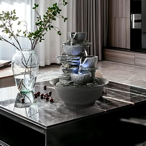 WICHEMI Indoor Water Fountain Tabletop Fountain Stacked Rock with LED Light | Relaxing Water Feature, Meditation Fountain, Soothing Sound, Stress Relief, For Home Office Bedroom Decor, 7.8"x7.8"x7.9"