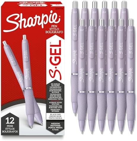 Sharpie S-Gel Gel Pens, Pearl White Body, Black Ink, Medium Point (0.7mm), 12 Count - For Journaling, Writing, Note-Taking, School, Office Supplies