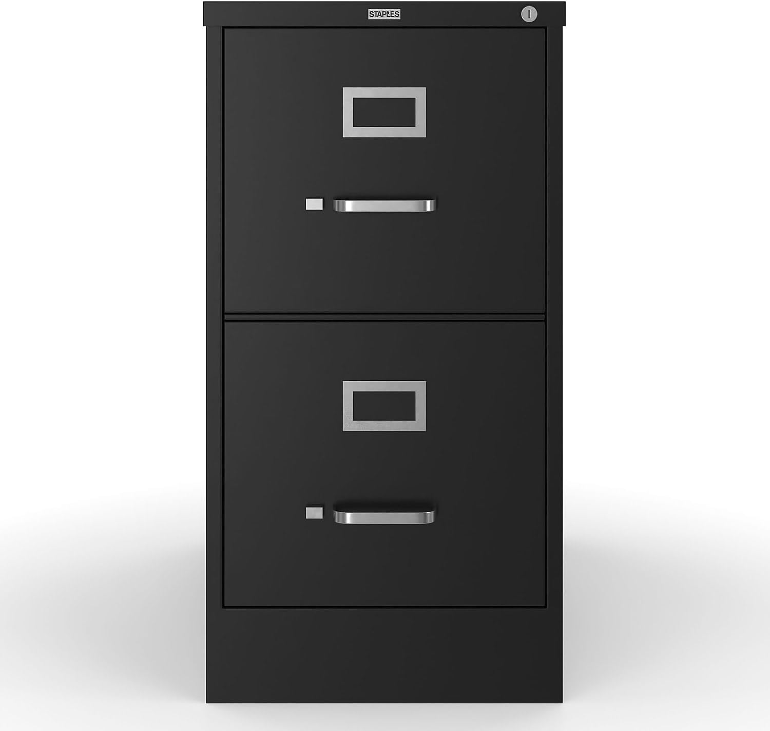 Staples 2-Drawer Vertical File Cabinet, Letter Size Documents, Lockable, 22" D x 15" W x 28.38" H, Black
