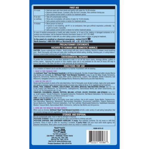 Fertilome (10859) Dipel Dust Biological Insecticide Bt, 4 lb | Bacillus thuringiensis (Bt) OMRI-eligible dust - Controls caterpillars & worms organically - Home gardeners