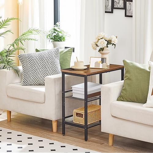 HOOBRO End Table, 3-Tier Narrow Side Table, Nightstand with 2 Flat or Slant Adjustable Shelves for Small Spaces, Hallway, Living Room, Bedroom, Sturdy