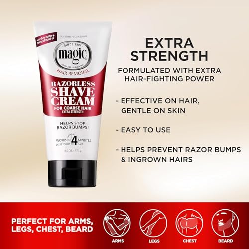 SoftSheen-Carson Magic Razorless Shaving Cream, Depilatory Hair Removal Cream for Body Hair, Extra Strength, Works in 4 Minutes for, 6 oz