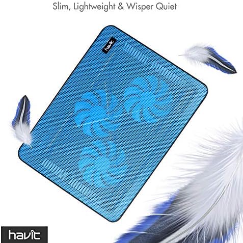 havit HV-F2056 15.6"-17" Laptop Cooler Cooling Pad - Slim Portable USB Powered (3 Fans), Black/Blue | Three quiet USB-powered fans circulate air below the laptop, two height settings improve viewing and typing comfort