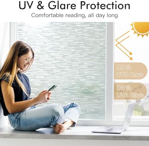 Haton Window Privacy Film, Frosted Stripe Non-Adhesive, 17.5" x 78.7"