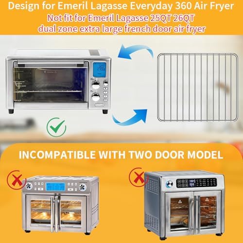 Air Fryer Grill Pan & Wire Rack 2-in-1 Set for Emeril Lagasse Everyday 360, 12"x10" Stainless Steel Replacement