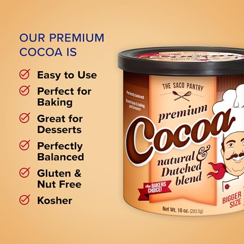SACO Pantry Premium Cocoa, Natural and Dutched Blend, 10oz (Pack of 2), Certified Kosher, Gluten-Free & Nut-Free