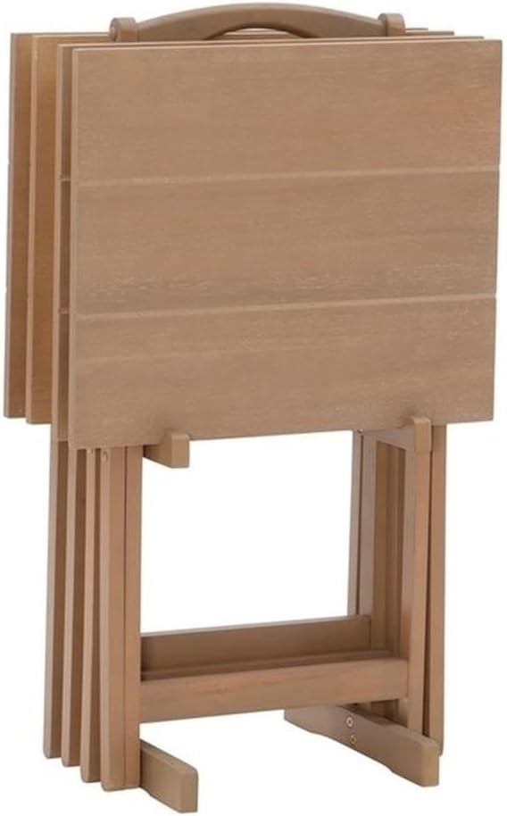 Riverbay Furniture 5 Piece TV Tray Table Set, Faux Marble Tops, Rubberwood and MDF, Brown Finish, Includes 4 Folding Tray Tables and 1 Storage Stand, Compact Design for Living Room or Home Use