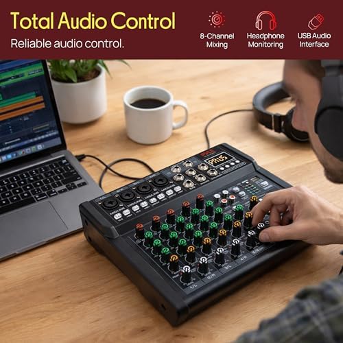 Pyle Professional Wireless DJ Audio Mixer - 4 Channel Bluetooth Controller Sound Mixer, USB Audio Interface