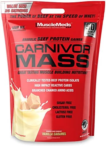 MuscleMeds CARNIVOR Mass Gainer Beef Protein Isolate Shake, 50 Grams Protein, 125 Grams Carbs, 0 Fat, 0 Sugar, Lactose Free, Halal Certified, Chocolate Peanut Butter, 6 Pound