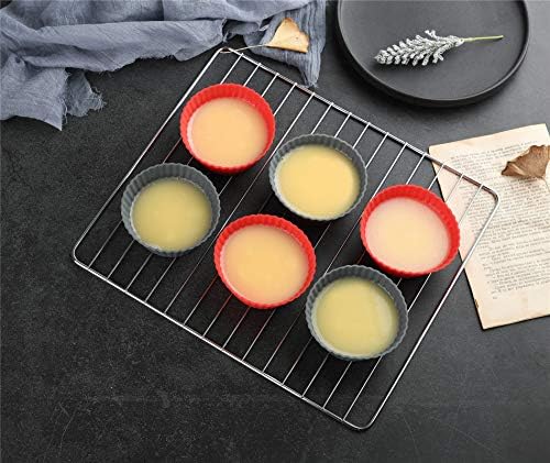 12 Pack Reusable Nonstick Jumbo Silicone Baking Cups, Cupcake and Muffin Liners, 3.8 Inch Large Size, Red and Gray Colors, Round
