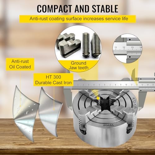 Vevor K72-125 Lathe Chuck 5 Inch 4-Jaw, Lathe Chuck Independent Reversible Jaw, Metal Lathe Chuck Turning Machine Accessories