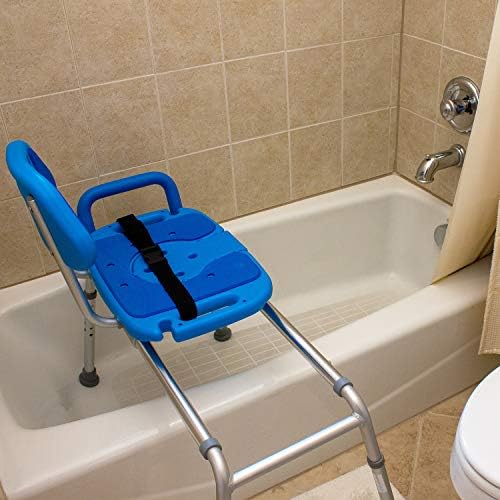 Sliding Shower Chair for Inside Tub Bench for Seniors, BathSeat for Elderly | Slide Safely In & Out of the Tub - Blue, padded seat, aluminum frame