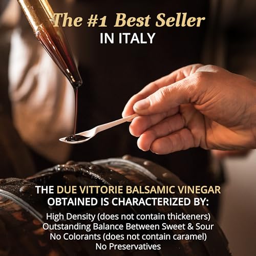 Due Vittorie Oro Gold Premium Edition Balsamic Vinegar Gift Set with Cork Pourer and Wooden Gift Box - Oak Barrel Aged Balsamic Vinegar of Modena - 8.45 fl oz