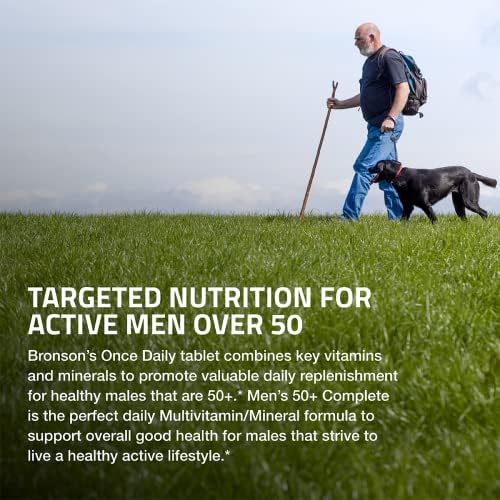 Bronson ONE Daily Mens 50+ Complete Multivitamin Multimineral, 180 Tablets | Once-Daily, Targeted Nutrition For Active Men Over 50, Non-GMO, Gluten-Free, Soy-Free