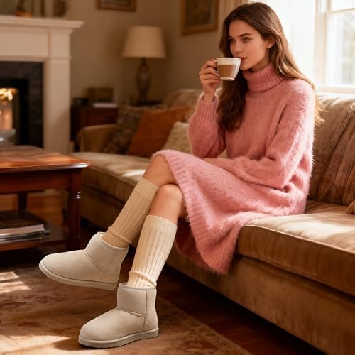 Zizor Women's Cozy Short Bootie Slippers, Winter Warm Hard Bottom House Shoes with Fuzzy Lining