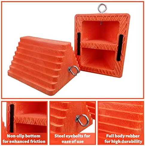 ROBLOCK 2 Pack Wheel Chocks Heavy Duty Orange with Eyebolt for Travel Trailer, 10" Length x 8" Width x 5.7" Height